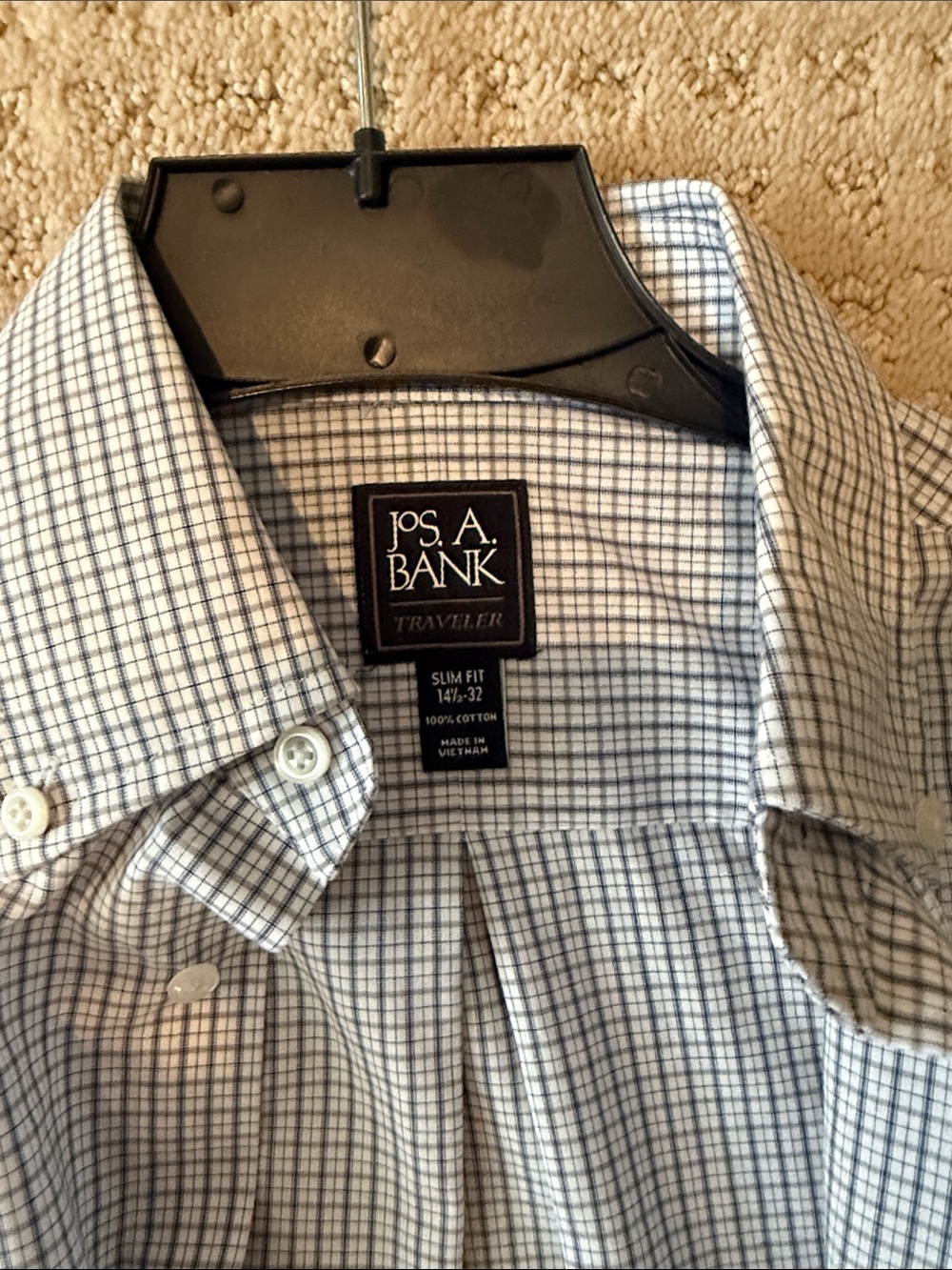 Jos. A. Bank Slim Fit White Shirt with Blue Windowpane Check